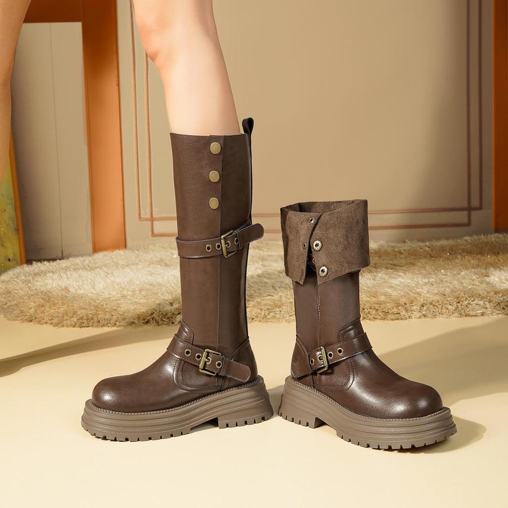 Women's Retro Western Knee-High Boots - Autumn 2025 Style, Thick-Soled, Slimming, High-Top Knight Boots