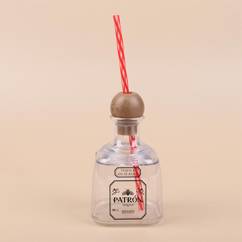 375Ml Mini Tequila Bottles Acrylic Reusable Cups With Straw Hole Small Patron Bottles Empty For Drinking