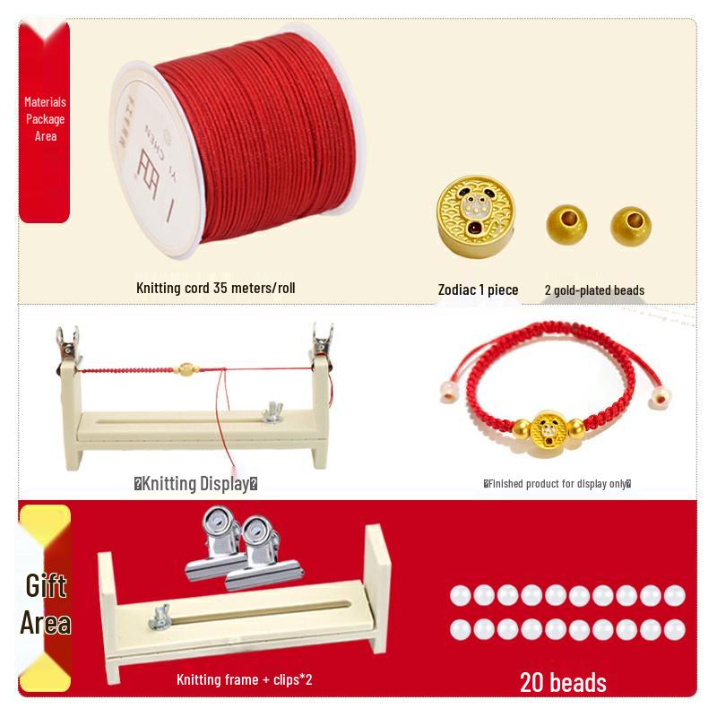 Year of the Dragon Zodiac Animal DIY Weaving Kit: Red String Bracelet for Students