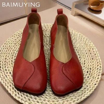 Sapatos de couro femininos, mocassins, bico quadrado, sapatos casuais rasos, tendência 2025, caminhada, macio, aconchegante, inverno, designer feminino, chaussures
