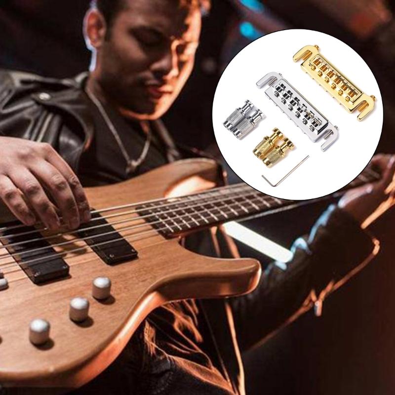 Verstellbare Wraparound-Gitarrenbrücke Kombinierter Brücken-Saitenhalter-Satz mit Rollen für LP-Stil E-Gitarren-Teile Chrom