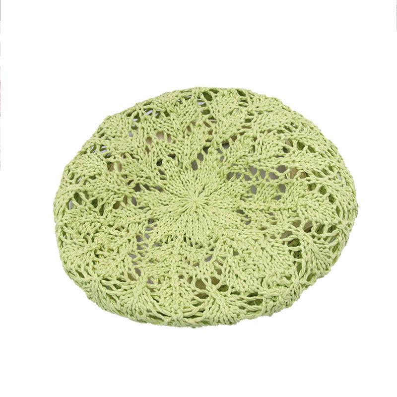 Women's Spring and Summer Hollow Knitted Beret Summer Crochet Pumpkin Hat Straw Hat Sweet Straw Cap