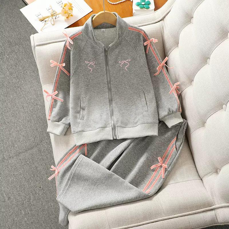 Dívčí ležérní jarní a podzimní kardigan dvoudílný set: Volné kalhoty a bunda pro 12leté. Ideální pro sport a každodenní nošení.