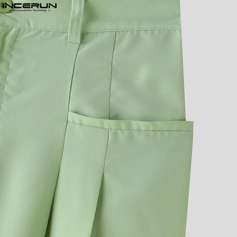 INCERUN Men Zipper Up Wide Leg Pants Business Long Men Slacks Trousers