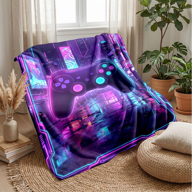 Cyberpunk Game Controller blanket Personalized Name Flannel Blanket Soft Cozy Plush Throw for Sofa Bed Lightweight Home Decor