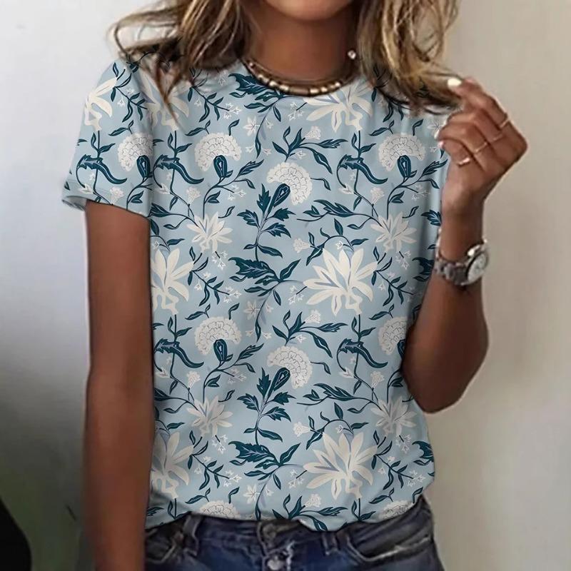 Summer Women's Short Sleeved Floral 3D Digital Printed Short Sleeved Quick Drying T-shirt