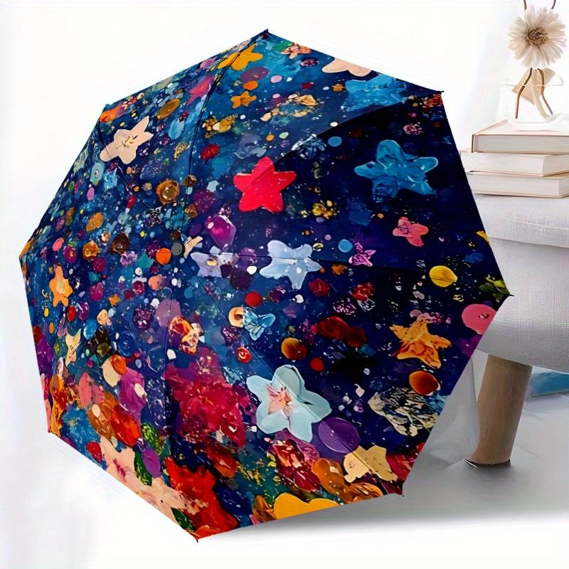 1pc Star Confetti Automatic Open/close Folding Compact Umbrella, 8-Rib Sturdy Canopy, Lightweight Portable, Everyday Use, Gift,078