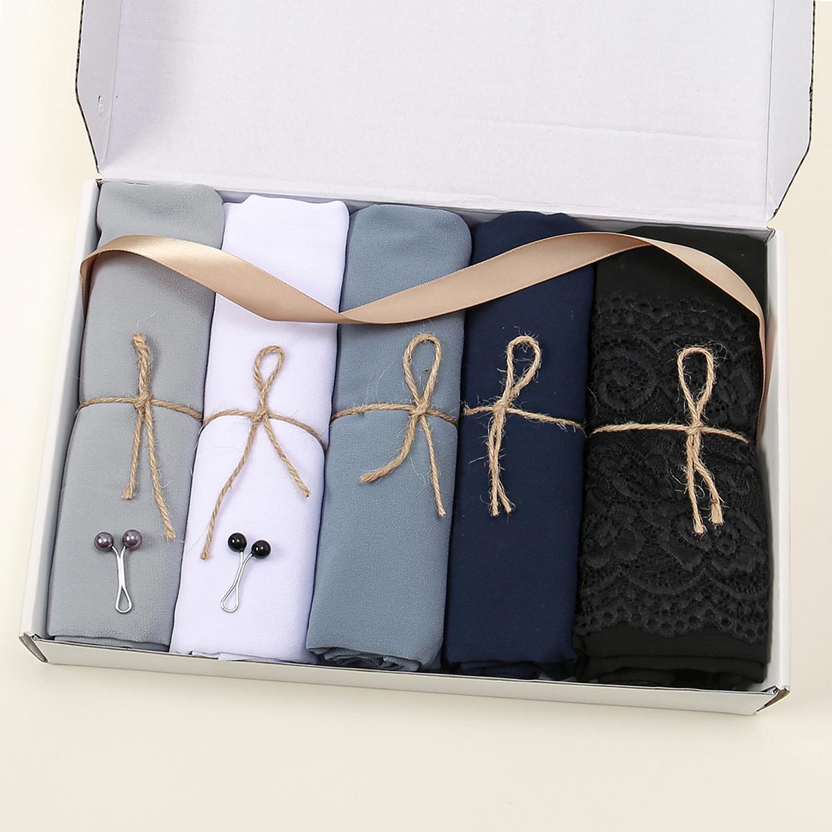 

New 5Pcsgift Box Bubble Chiffon Hijab Female Foulard Muslim Head Scarf Solid Ladies Shawl And Wrap Custom Hijab Stoles