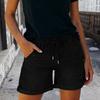 Women Summer Casual Denim Shorts Drawstring Waist Distressed Hem Loose Fit Elastic Waistband Pockets Lightweight Short Pants