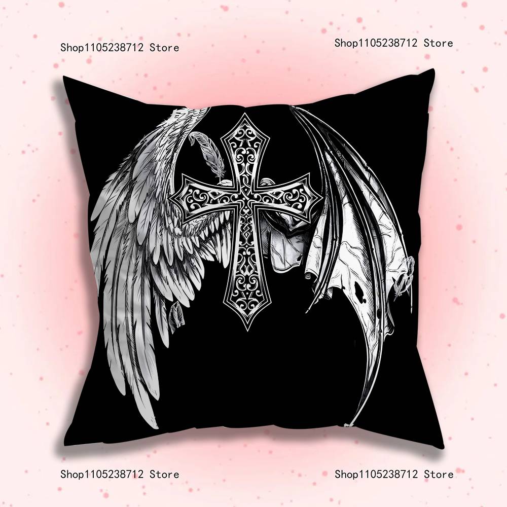 Cyber Sigil Cross Goth Pillow Covers Cartoon Sofa Decorative Home Double-Sided Printing Short Plush Cute Cushion Cover