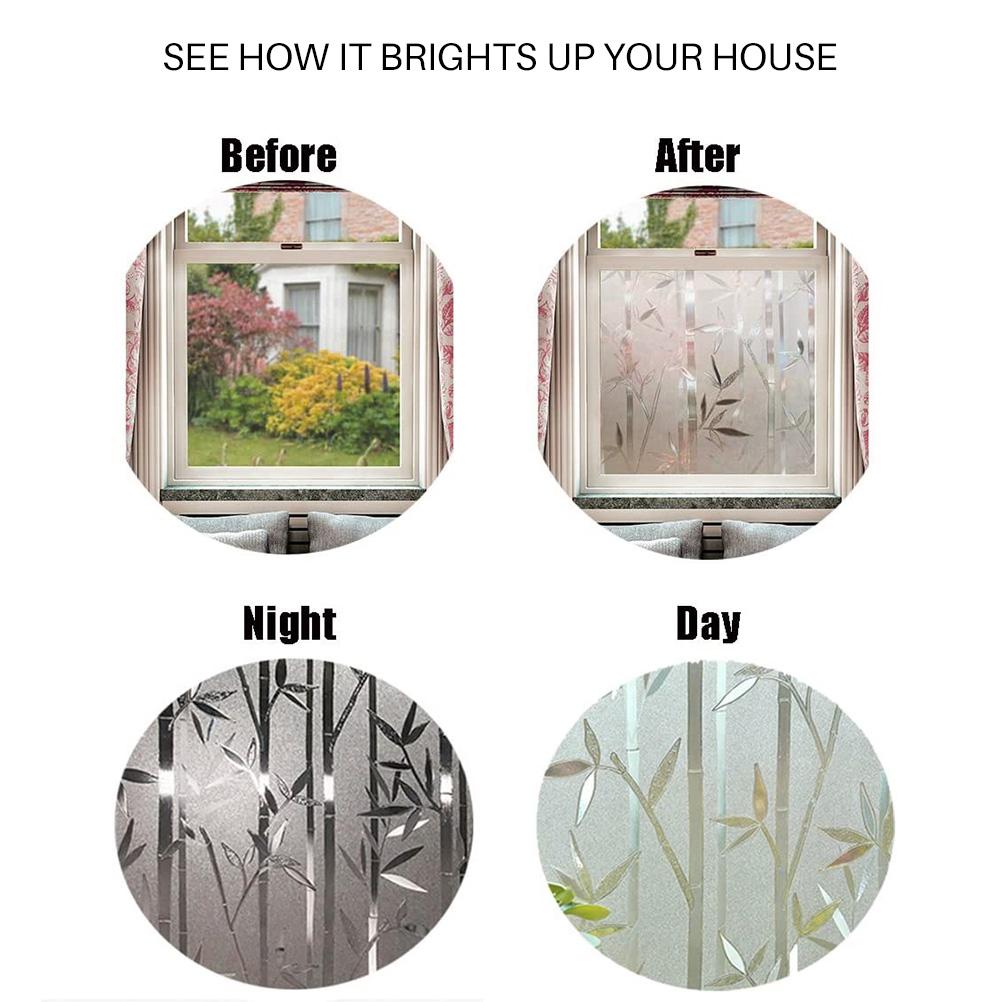 Bambusová okenní fólie, vitrážová fólie, matná okenní samolepka, dekorativní okenní přilnavost bez lepidla