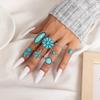 Retro Cactus Turquoise Ring Set 9pcs Faion Jewelry Accories Alloy Embedded Artificial Gemstone New Condition