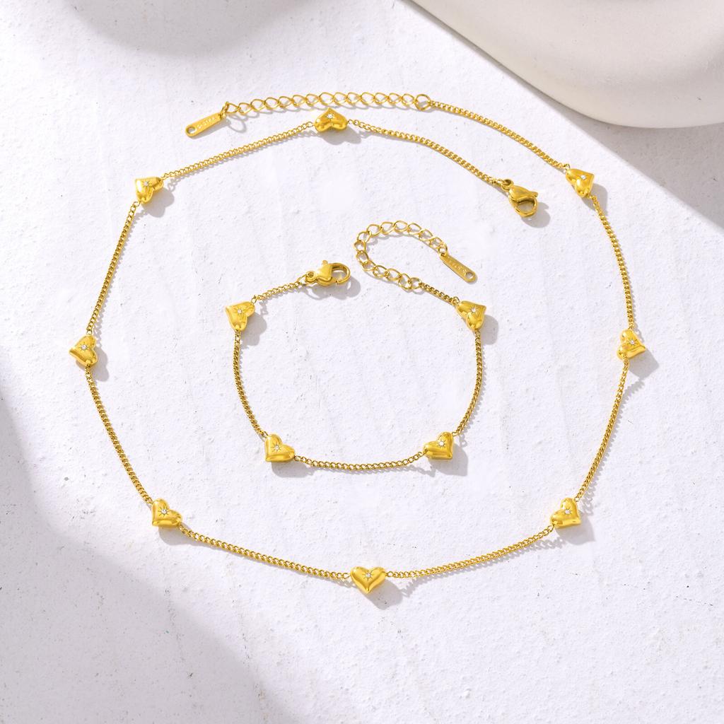 Chic Heart Charms Necklaces, Gold Plated Stainless Steel Collar, Adjustable Women's Love Gift Jewelry