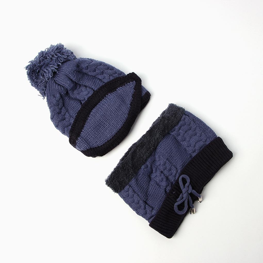 Winter cold weather gear neck warmer knit fur hat set royal blue