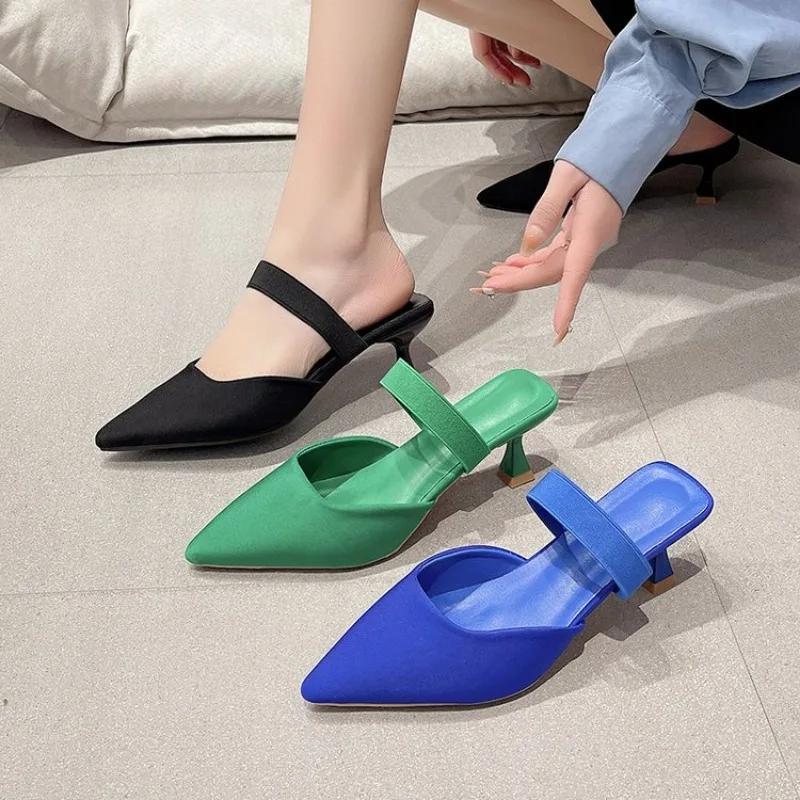 Fashion Elegant Women High Heels Lady Slingback Mules Sexy Thin Heels Party Luxury Wedding Shoes Women's Sandals 2024 Summer