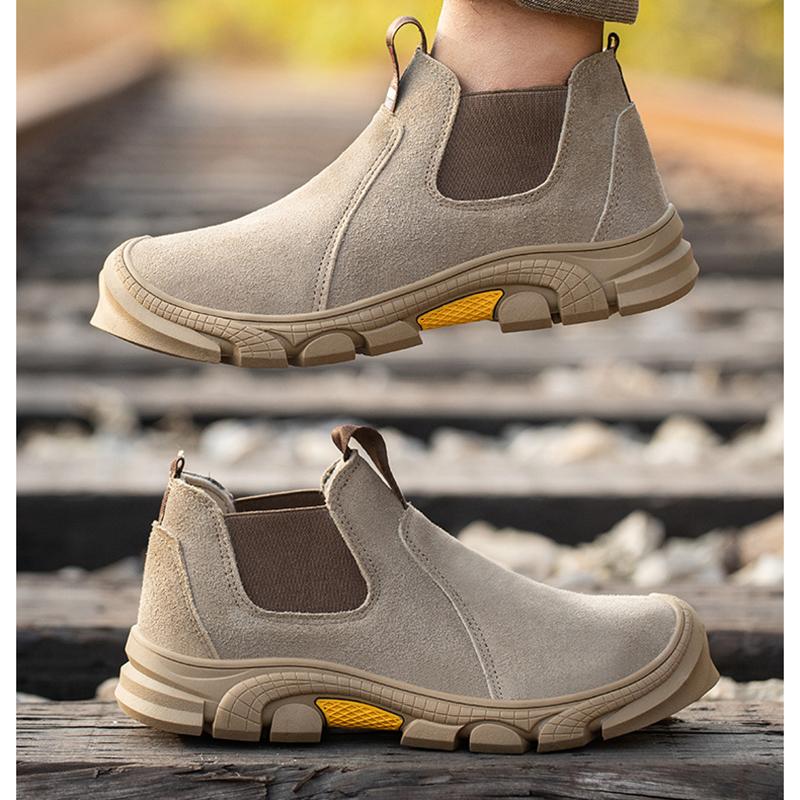 plus size mens casual steel toe caps working safety boots cow suede leather welding shoes worker security chelsea botas protect