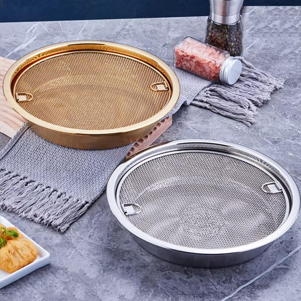 With Drainer Net Stainless Steel Oil Drain Pan Double-ear Handle Snack Serving Dish  Tempura