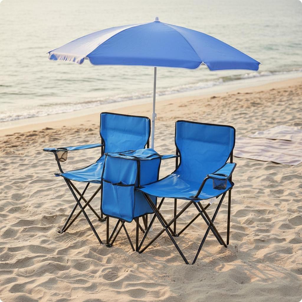 Folding Leisure Seat with Removable Canopy Double Camping Chair Beach