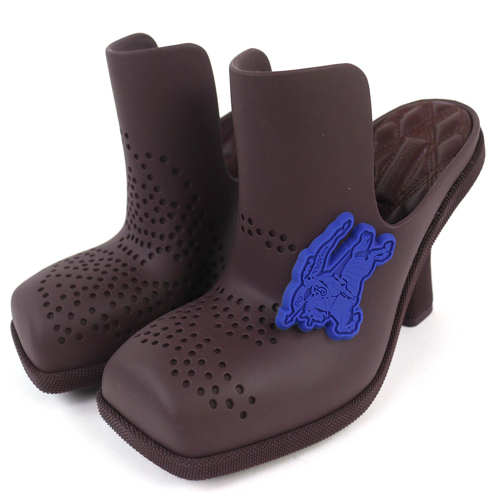 Идеальное состояние BURBERRY Barbie Can Логотип Нашивка Квадратный носок Резиновые Мюли Сандалии Женские 35 Б/у