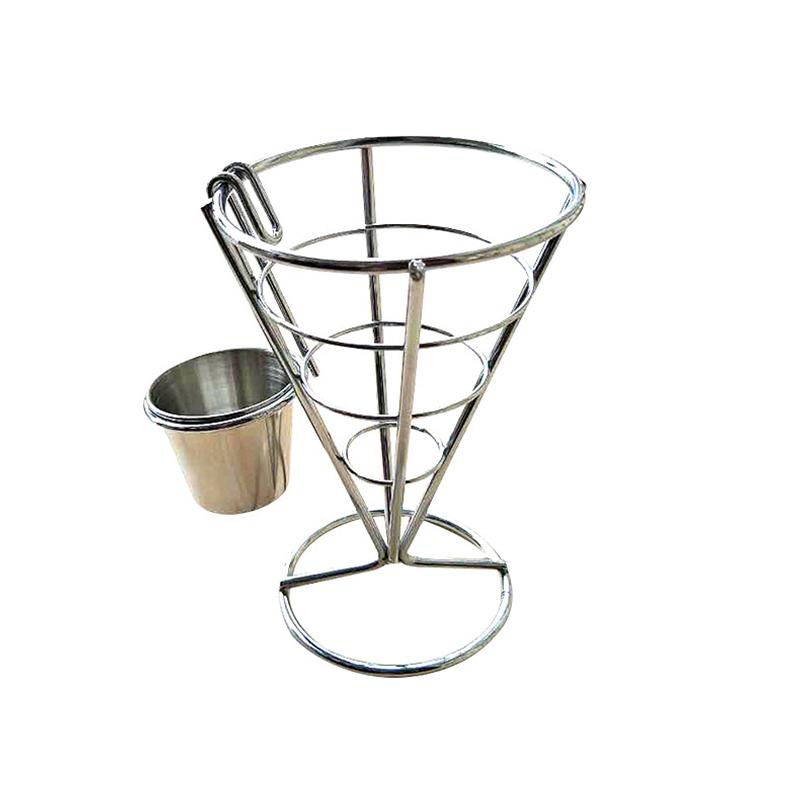 Practical-2Pcs French Fries Stand Cone Basket Fry Holder With Sauce Dippers Metal Fried Chicken Display Rack Wire Stand