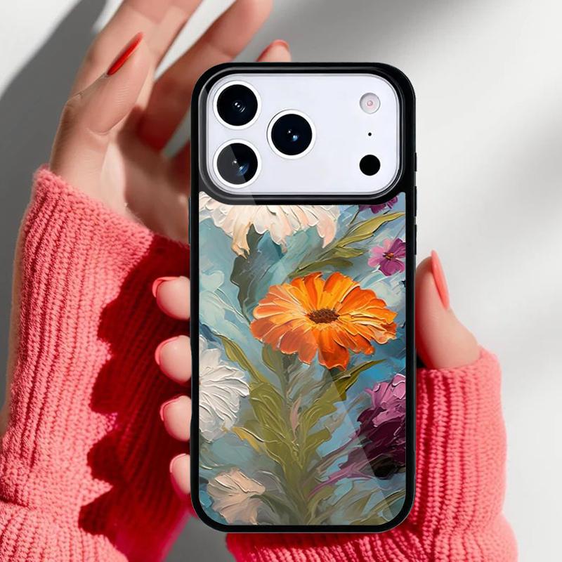 Oil Painting Boho Flower Art Phone Case for iPhone 17 Air 16e 15 14 13 Pro Max Back Cover for 12 11 Pro Coque