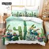 Chic Cactus Bedding Set Queen For Kids Teen Decor Cartoon Green Plants Succulents Duvet Cover Nature Art Floral Comforter Cover