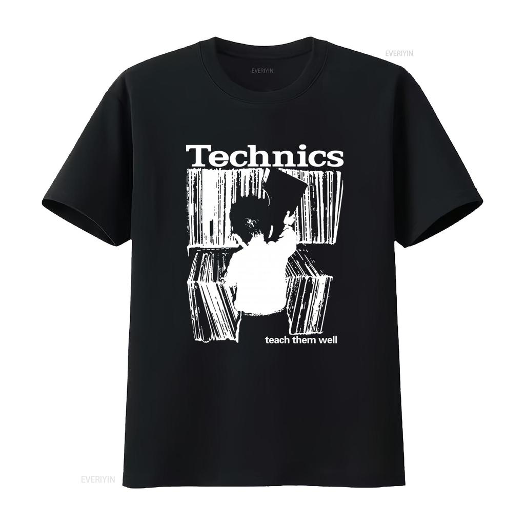 Vintage Technics T-Shirt Herren L Schwarz Audio Hi Fi Plattenspieler Hip Hop DJ Y2K 2000er Lehre Sie Gut vintage Gewaschen Bequem