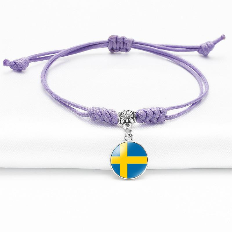 Purple Stylish Unisex Charm Bracelet With European Country Flags Length Adjustable