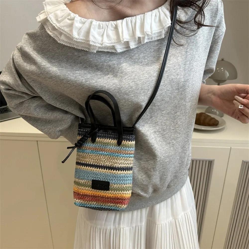 New Contrasting Color Straw Messenger Bag All-match High Capacity Straw Crossbody Bag Light Weight Weave Beach Bag Daily Use
