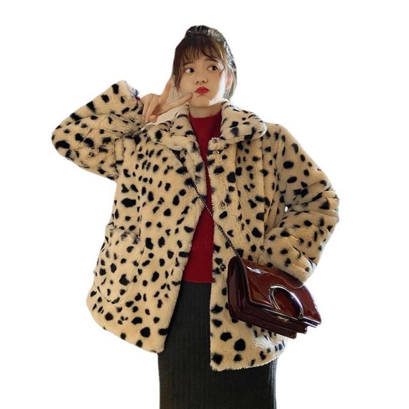 Imitation lamb fur leopard print imitation fur jacket women's light loose imitation rabbit fur integrated plush coat short