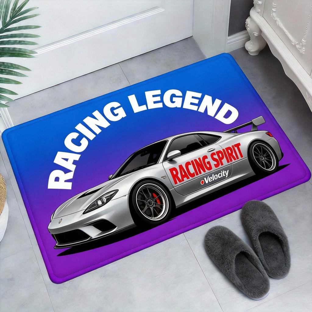 JDM Car Doormat Black Tuning Vehicle with Yellow Background & "BVECTOR" Logo, Anime-Style Floor Mat for Man Cave and Garage