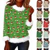 Women's Fashionable Christmas Printed Round Neck Long Sleeved Casual Pullover T-shirt Top