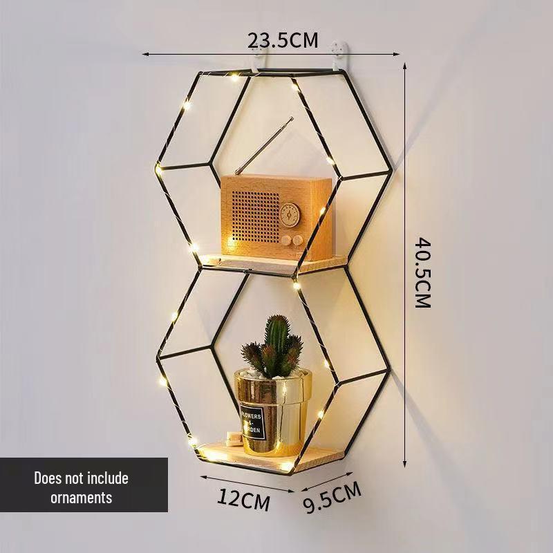 Nordic Wrought Iron Hexagonal Wall Shelf for Home, Bedroom, and Dining Room Decor