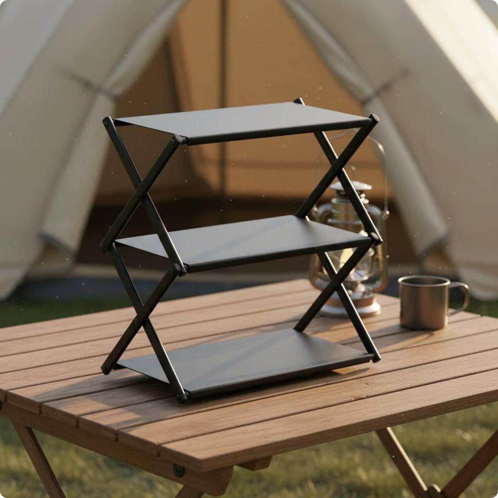 Portable Camping Rack Foldable MultiLayer Tabletop Shelf SpaceSaving Stand
