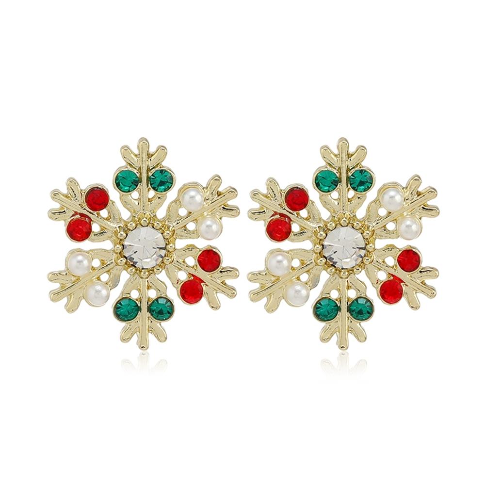 New Trendy Rhinestone Imitation Pearl Snowflake Bell Elk Christmas Hat Stud Earrings For Women Christmas Jewelry Accessories