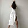 Fashionable Women's Slim Fit Long Dress Sleeveless Round Neck Split Knee Length Cross-Border Elegant Gown Empire Waist