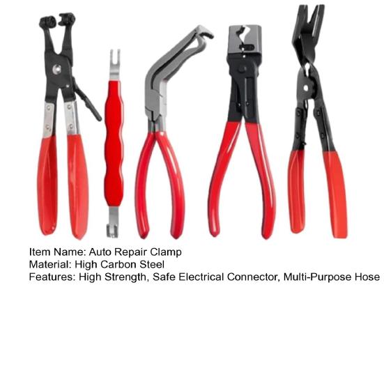 5Pcs/Set Auto Repair Clamp Electrical Connector Removal Tool High-Carbon Steel 60 Degree Angled Hose Clamp Pliers Trim Clip Remover Wire Terminal Tool