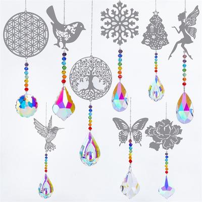 Crystals Wind Chime Hanging Tree Sun Catcher Rainbow Wind Chimes Prisms Drops Window Curtains Pendant Wall Art Garden Decoration