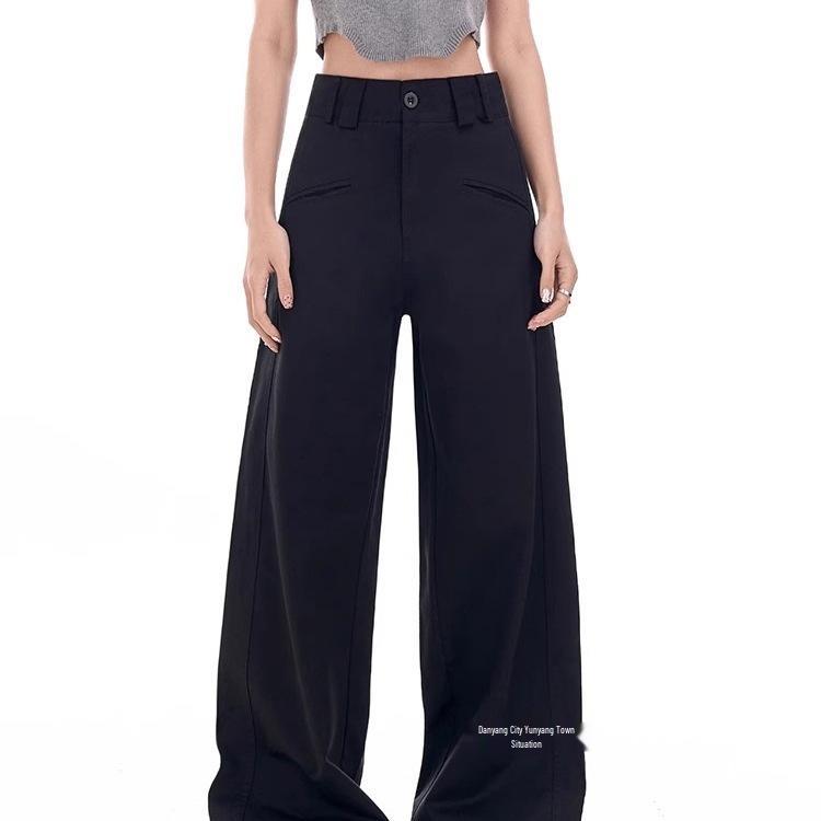 Women's Plus Size High-Waisted Black Wide-Leg Summer Pants - Loose, Slimming, Floor-Length