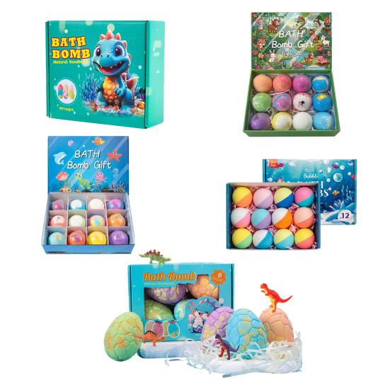 4/6/12 Stück Kinder Badesalz-Badekugeln mit Spielzeug darin Pflanzen Ätherische Öle Handgemachte Sprudelbälle Trockene Haut Feuchtigkeitsspendende Duschkugel Entspannung Spa Geschenk