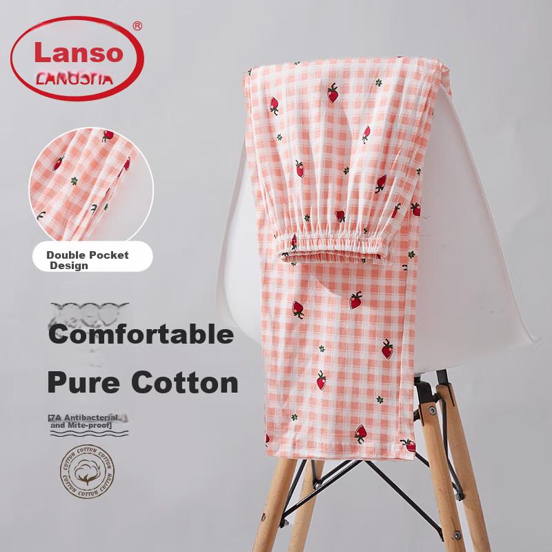 LangSha [100% Cotton] Women's Pajama Pants, Simple Basic Plaid Sleepwear, Loose Comfortable Loungewear, Suitable for Outdoor Wear