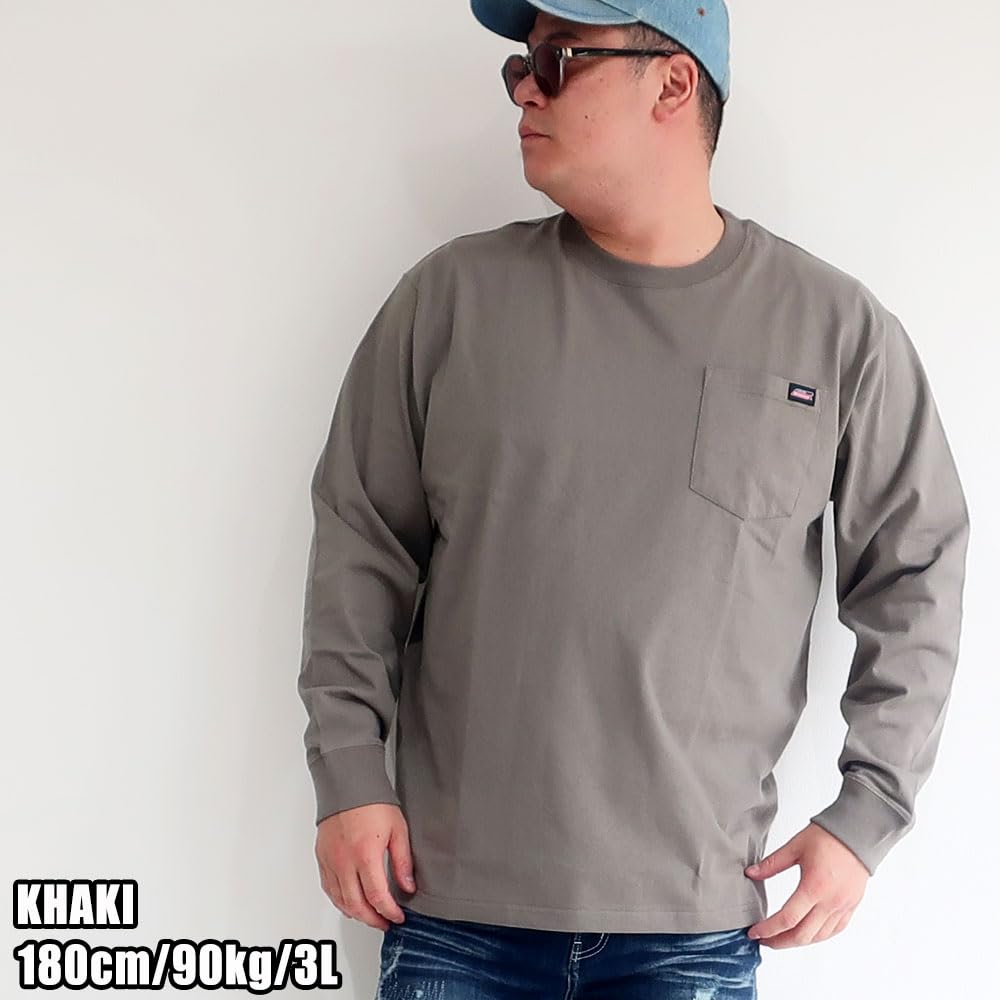 Men's Plus Size Dickies T-Shirt, Long Sleeve, 100% Cotton, Chest Pocket, Sizes M, L, XL, 3L, 4L, 5L, 10001506 (3L, White)