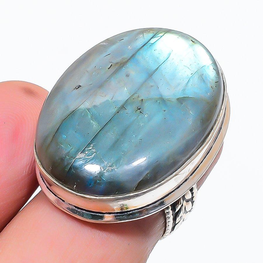 

Natural Labradorite Gemstone 925 Sterling Silver Jewelry Ring Size 6 F7Q49