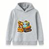 Cute Cartoon Excavator Print Kids Hoodie Casual Long Sleeve Pullover Sweatshirt for Boys Girls Toddler Loose Comfy Tops