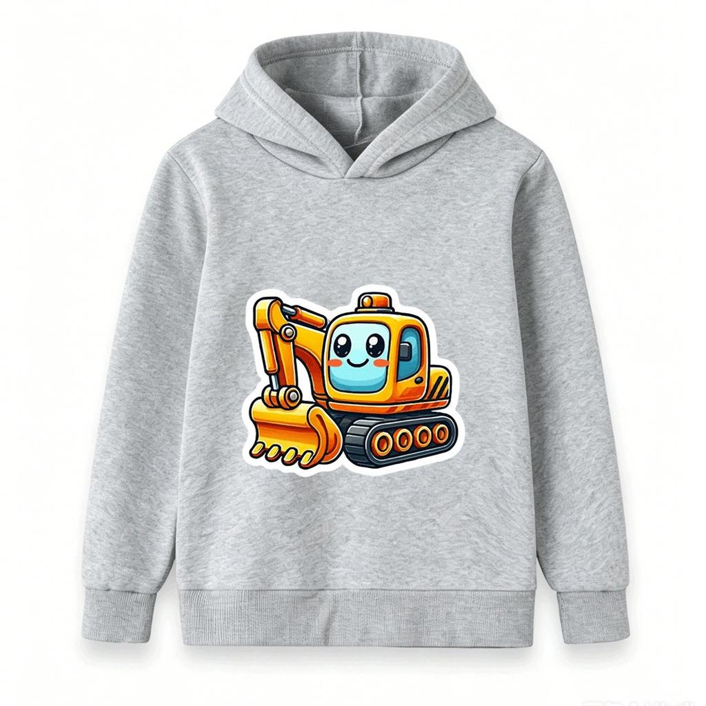 Cute Cartoon Excavator Print Kids Hoodie Casual Long Sleeve Pullover Sweatshirt for Boys Girls Toddler Loose Comfy Tops