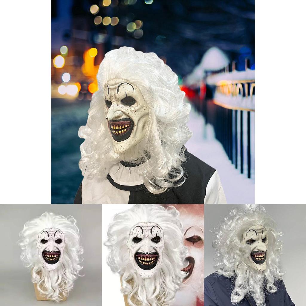 Terrifier3 Maske Schwarzweiß Gruselige Clown Latexmaske für Halloween Cosplay Kostüm