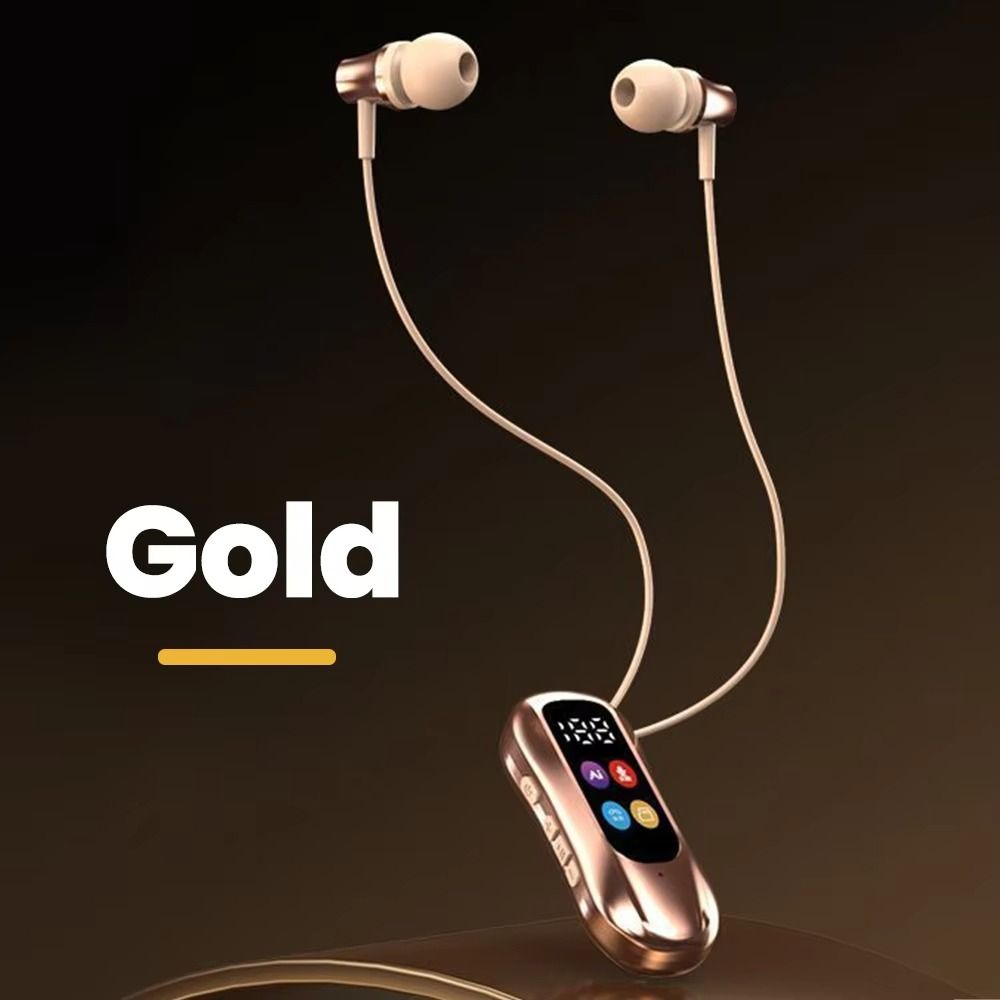 LED Screen Lavalier Bluetooth Earphones Card Insertion Wireless Headphones  Support SD Card