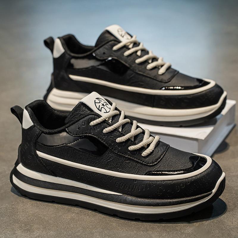 Spring Men's Shoes New Breathable Leather Sneakers Men's Trend Versatile Platform Casual Trendy Shoes