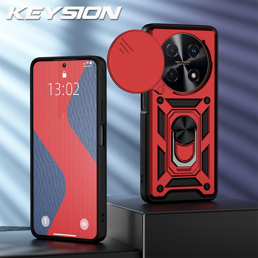 

KEYSION Протиударний броньований чохол для Huawei nova 12i Slide Camera Lens Protection Ring Stand Phone Back Cover for Huawei nova 12i for Huawei nova 12i червоний