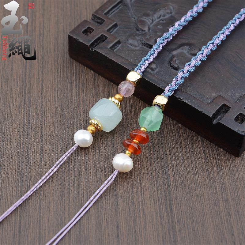 Hand-Woven Adjustable Dzi Bead Pendant Necklace Cord for DIY Jewelry Lanyard